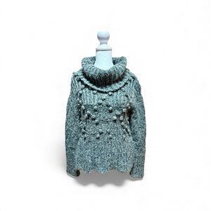 Blue grey chunky knit sweater with bobble detail.  Size medium with a cowl neck.